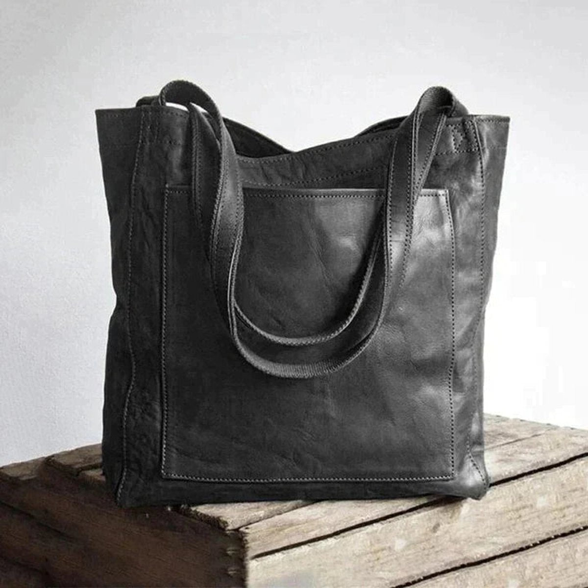 Women's Large Leather Tote Bag Spacious Shoulder Shopper - Schwarz