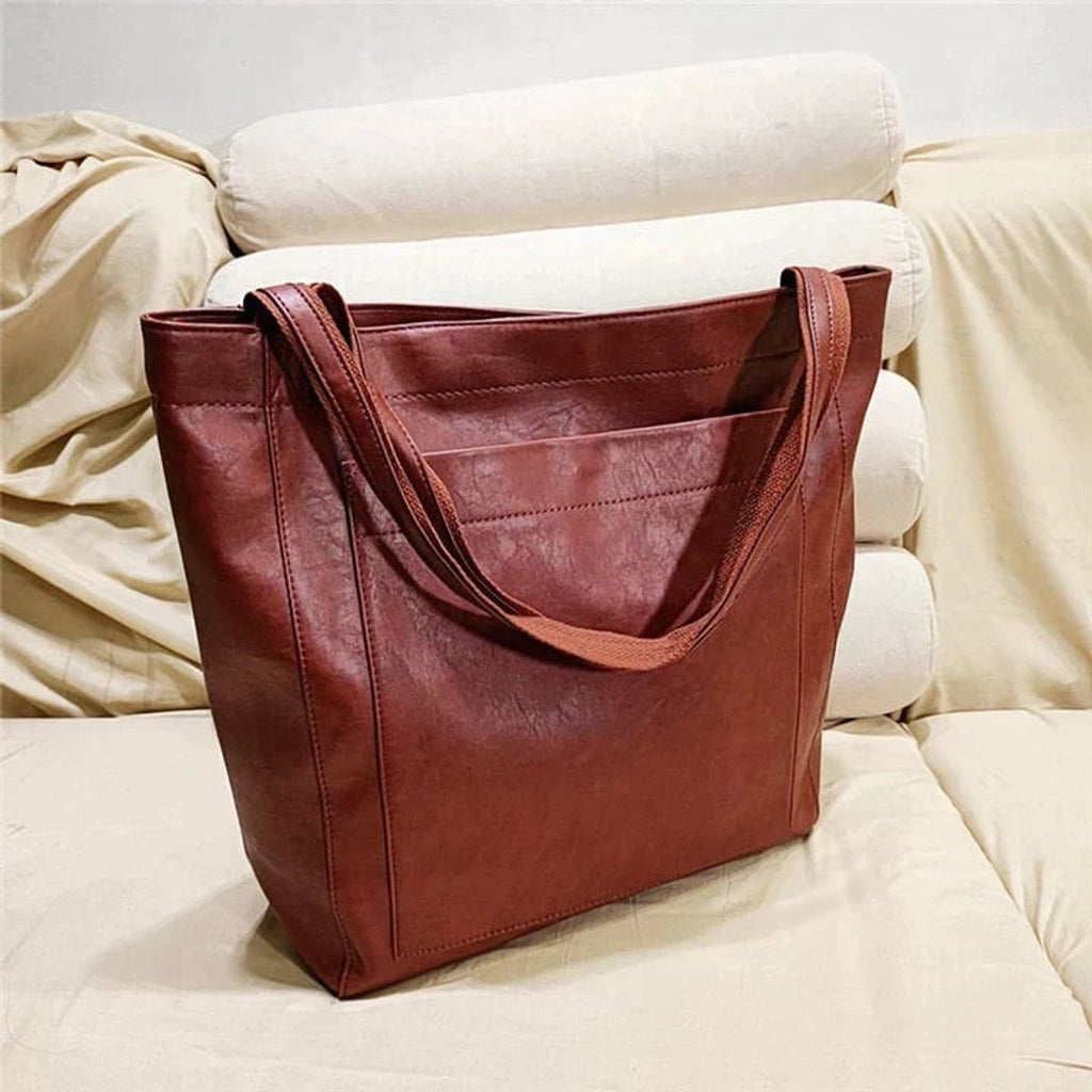 Women's Large Leather Tote Bag Spacious Shoulder Shopper - Rot