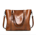 Women's Large Oil-Wax Leather Shoulder Tote Bag - Braun