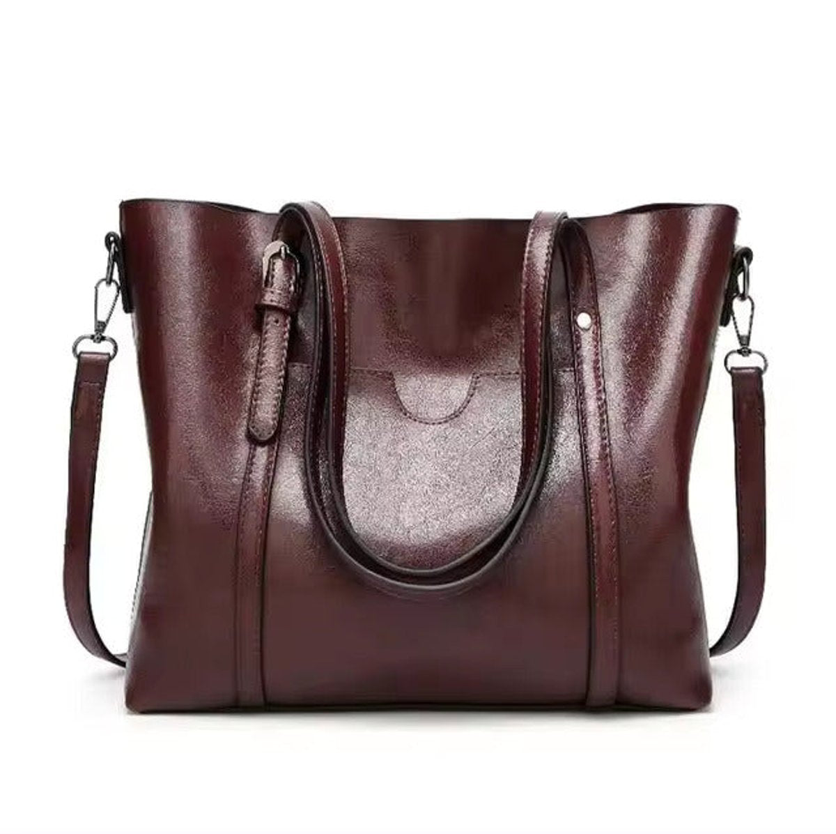 Women's Large Oil-Wax Leather Shoulder Tote Bag - Kaffee