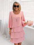 Women's Layered Ruffle Chiffon A-Line Dress - Pink