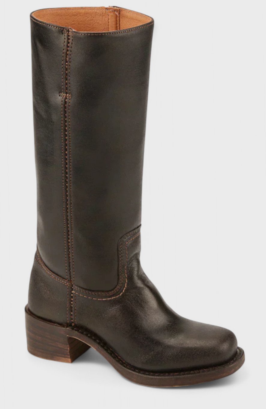 Women's Leather Stacked-Heel Knee-High Boots