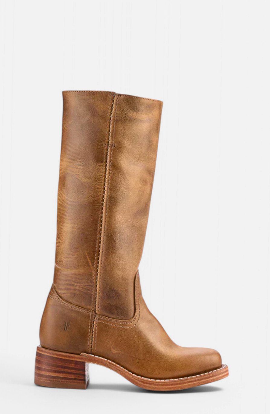 Women's Leather Stacked-Heel Knee-High Boots