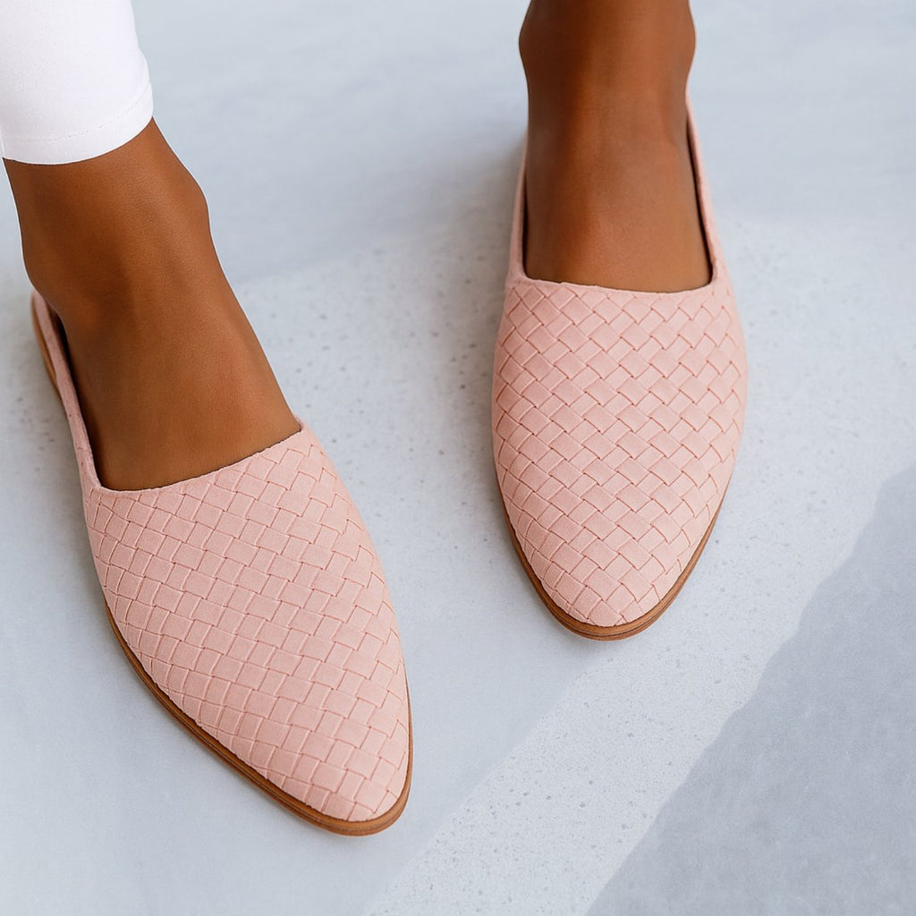 Women's Leather Woven Pointed-Toe Slingback Comfortable Sandals - Light Pink