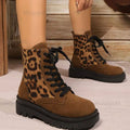 Women's Leopard Print Faux Suede Lace-Up Ankle Boots - Brown
