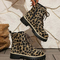 Women's Leopard Print Lace-Up Ankle Boots Chunky Sole - Leopard