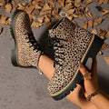 Women's Leopard Print Lace-Up Chunky Platform Ankle Boots - Brown