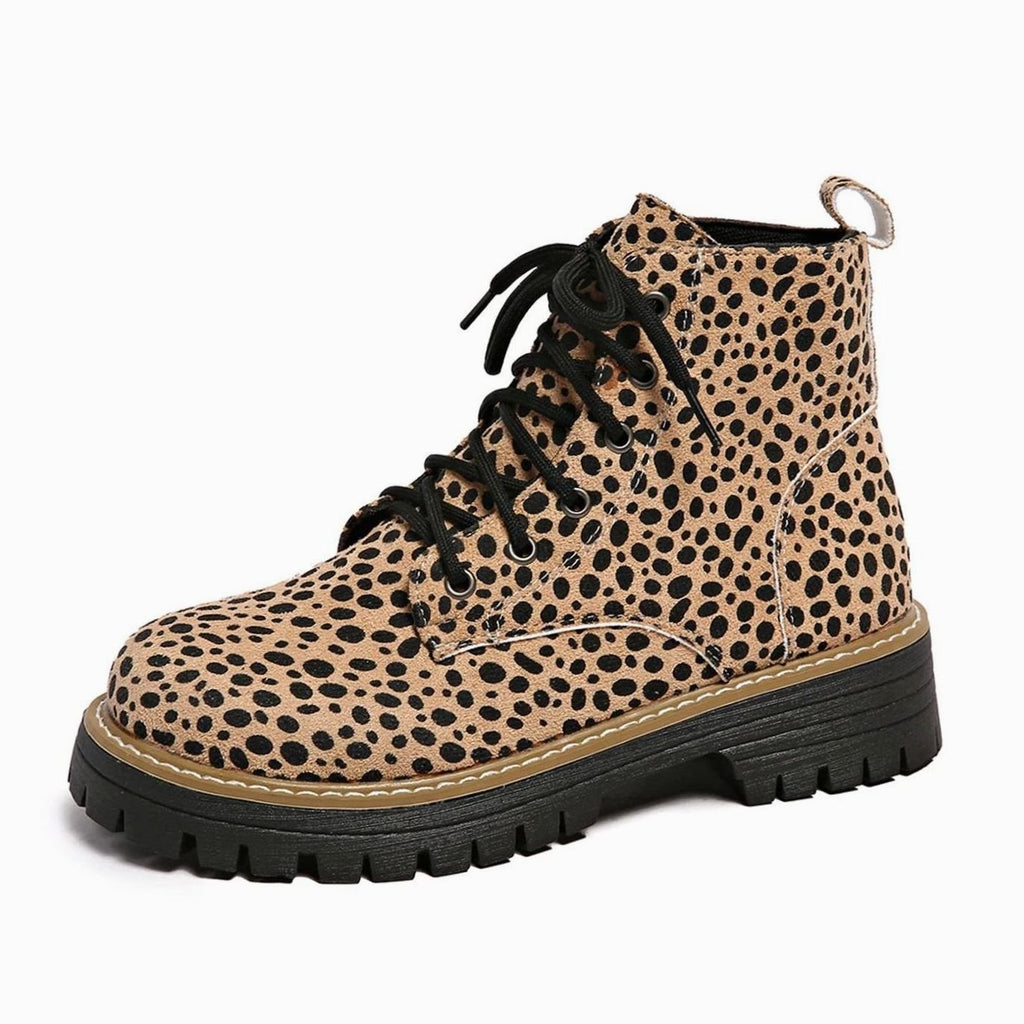 Women's Leopard Print Lace-Up Chunky Platform Ankle Boots