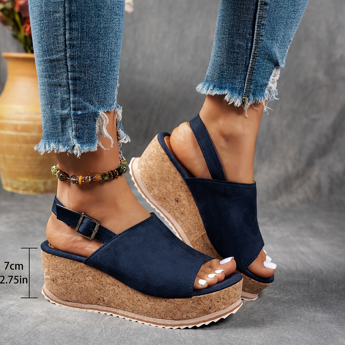 Women's Leopard Print Platform Wedge Comfortable Sandals Buckle Ankle Strap