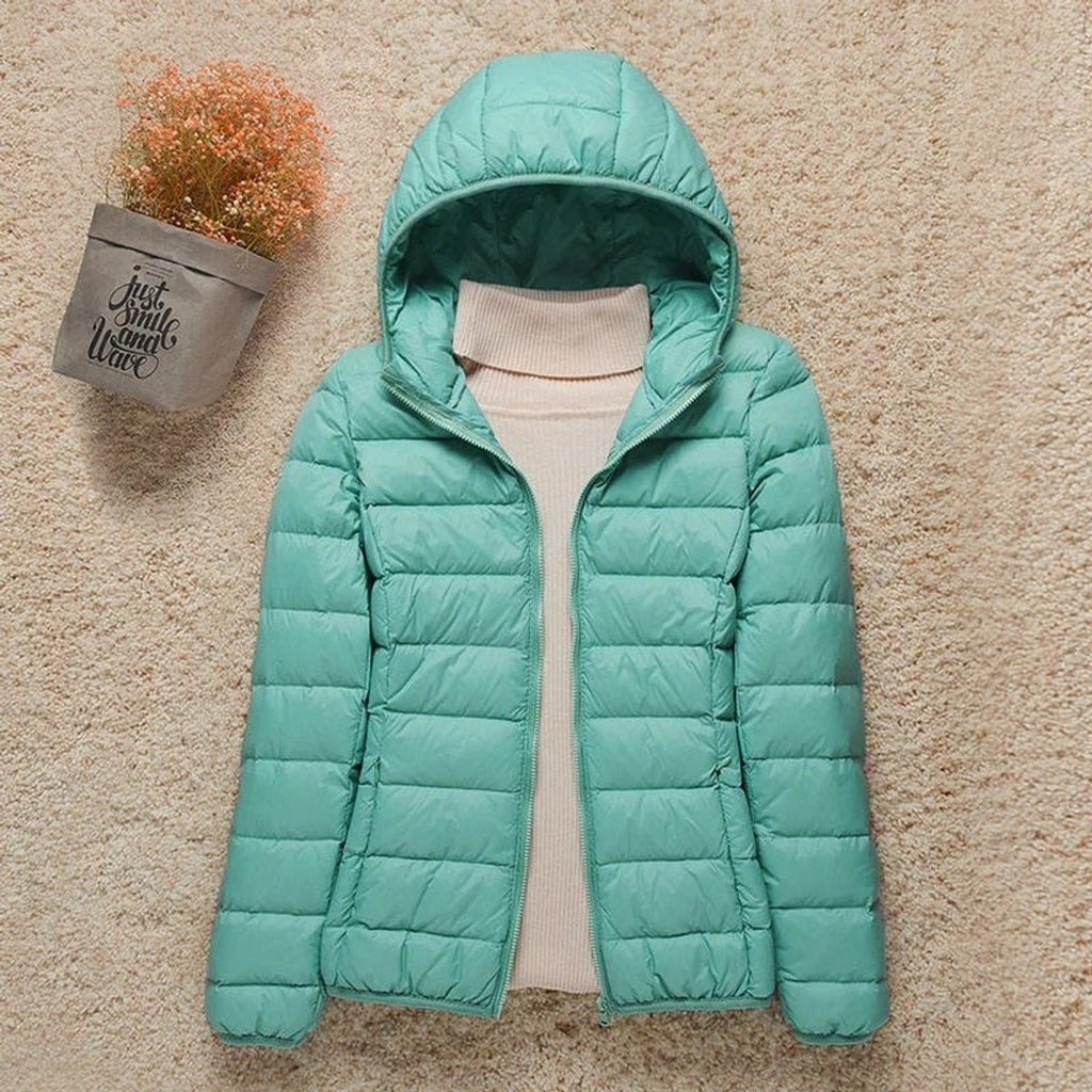 Women's Lightweight Hooded Quilted Jacket Zip-Up Puffer - Turquoise