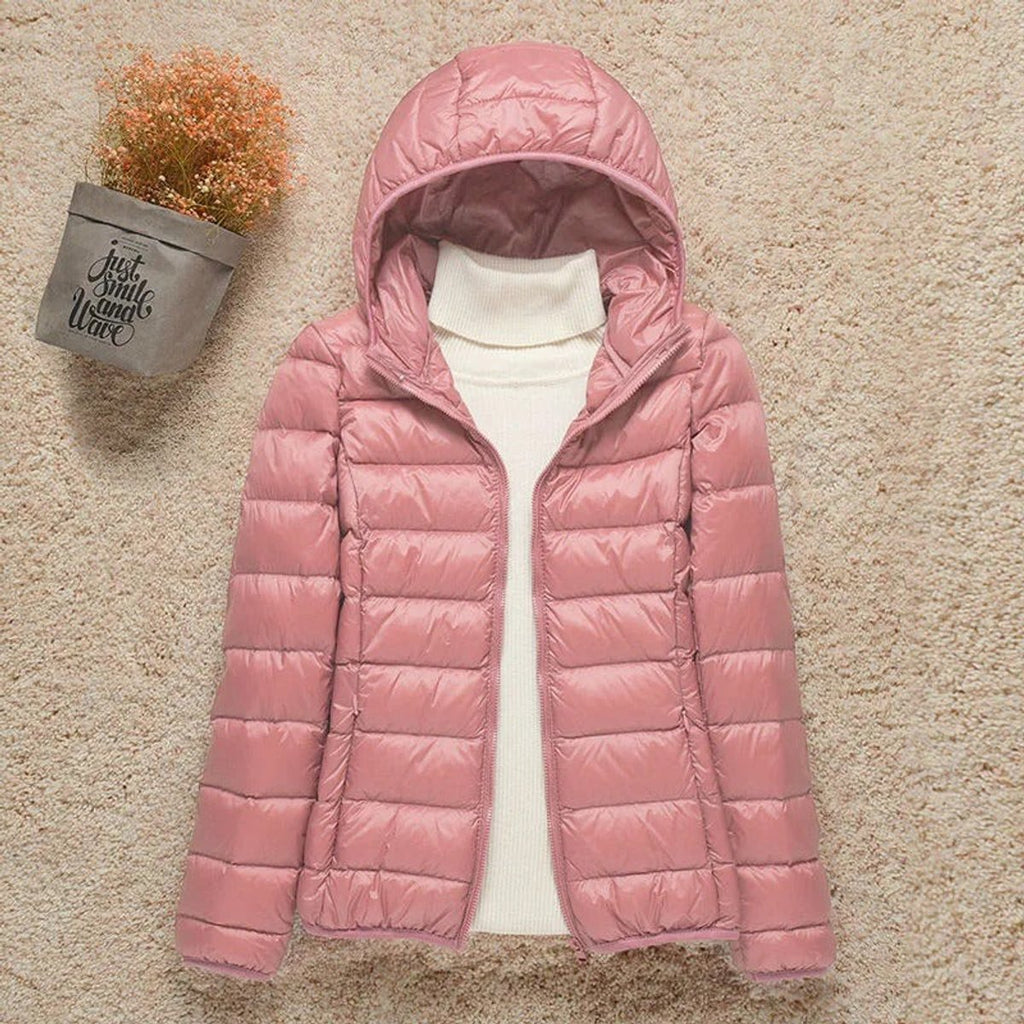 Women's Lightweight Hooded Quilted Jacket Zip-Up Puffer - Pink
