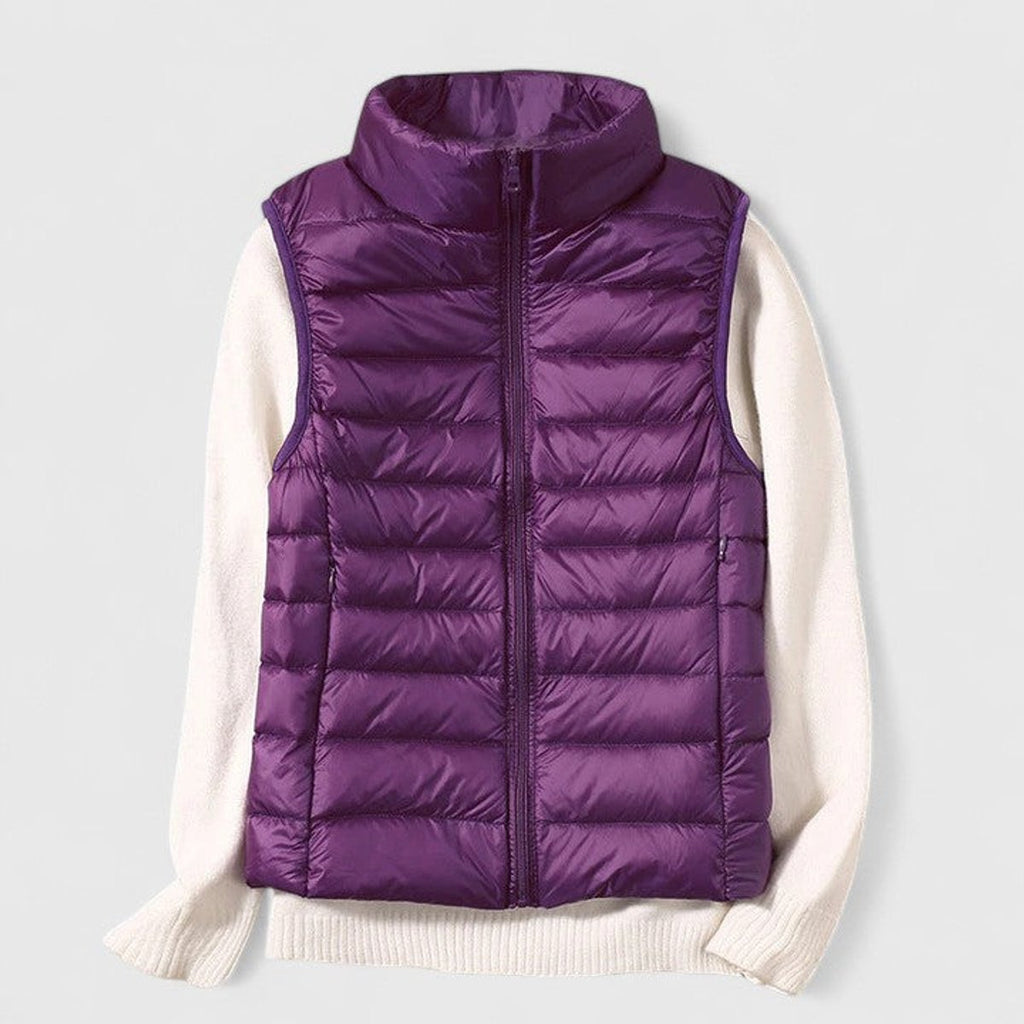 Women's Lightweight Quilted Puffer Vest Sleeveless Stand Collar - Purple