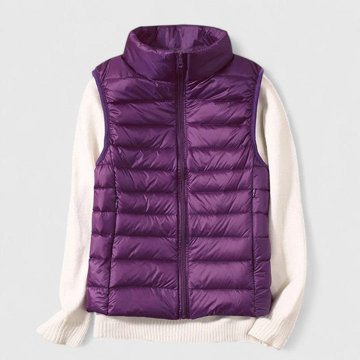 Women's Lightweight Quilted Puffer Vest Sleeveless Stand Collar - Purple
