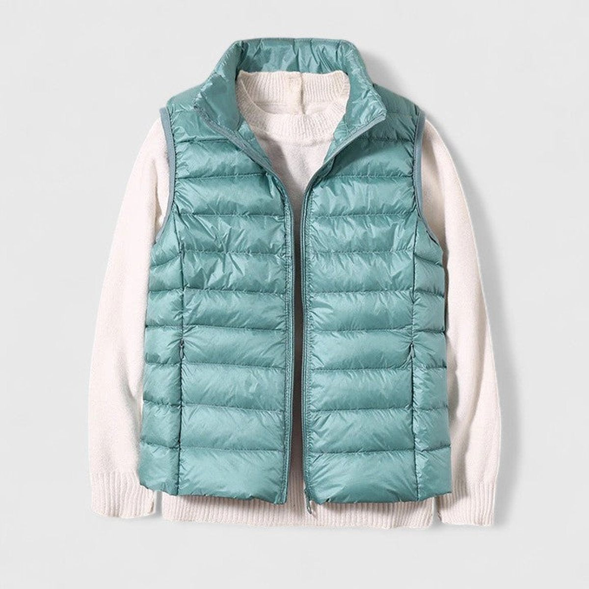 Women's Lightweight Quilted Puffer Vest Sleeveless Stand Collar - Light Blue