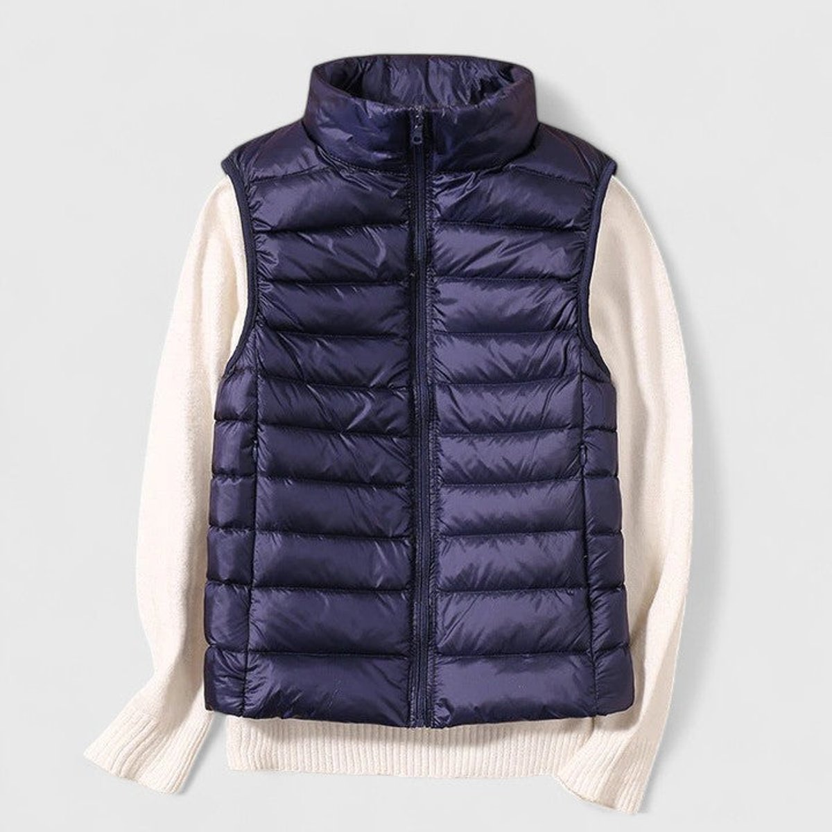 Women's Lightweight Quilted Puffer Vest Sleeveless Stand Collar - Navy Blue