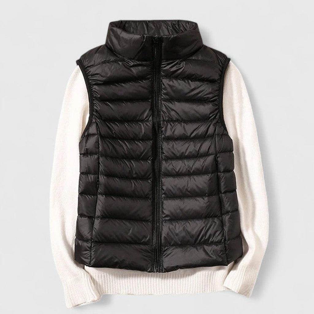 Women's Lightweight Quilted Puffer Vest Sleeveless Stand Collar - Black