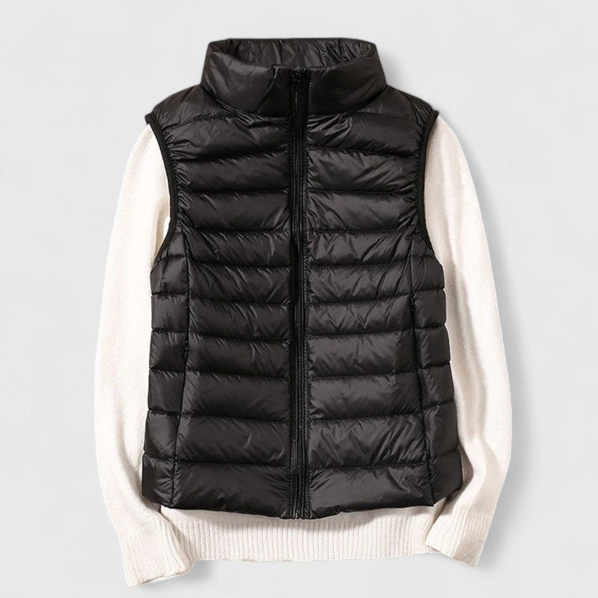 Women's Lightweight Quilted Puffer Vest Sleeveless Stand Collar - Black
