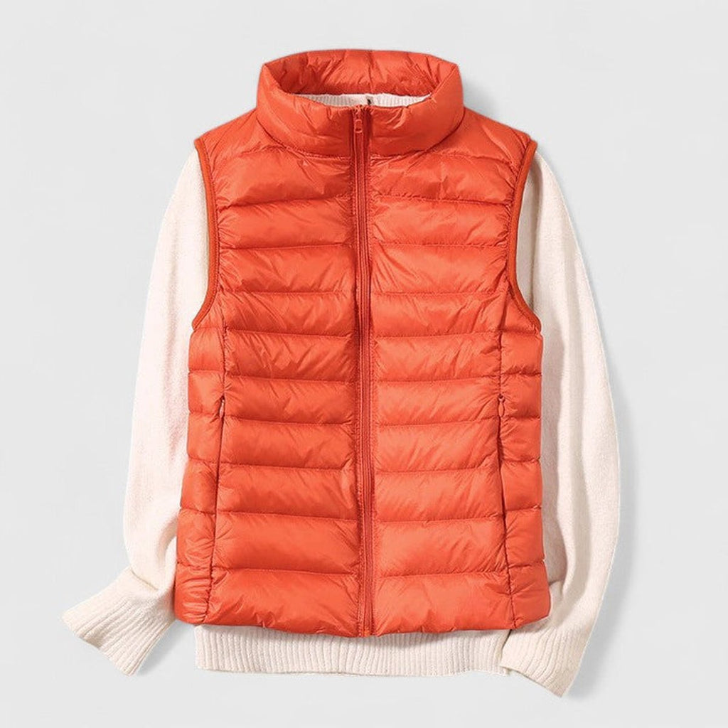 Women's Lightweight Quilted Puffer Vest Sleeveless Stand Collar - Orange