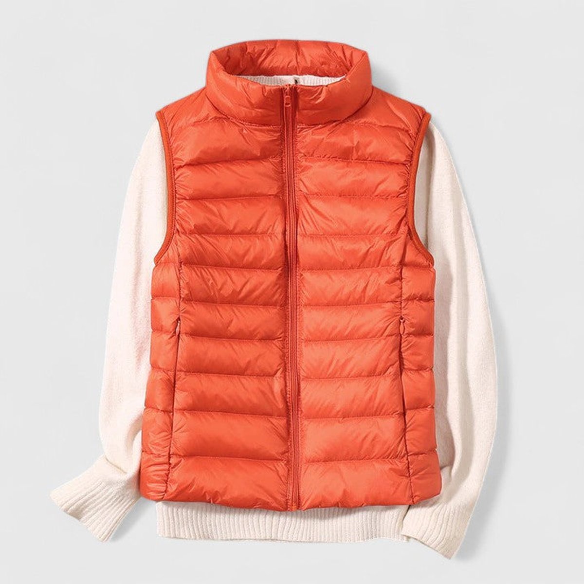 Women's Lightweight Quilted Puffer Vest Sleeveless Stand Collar - Orange
