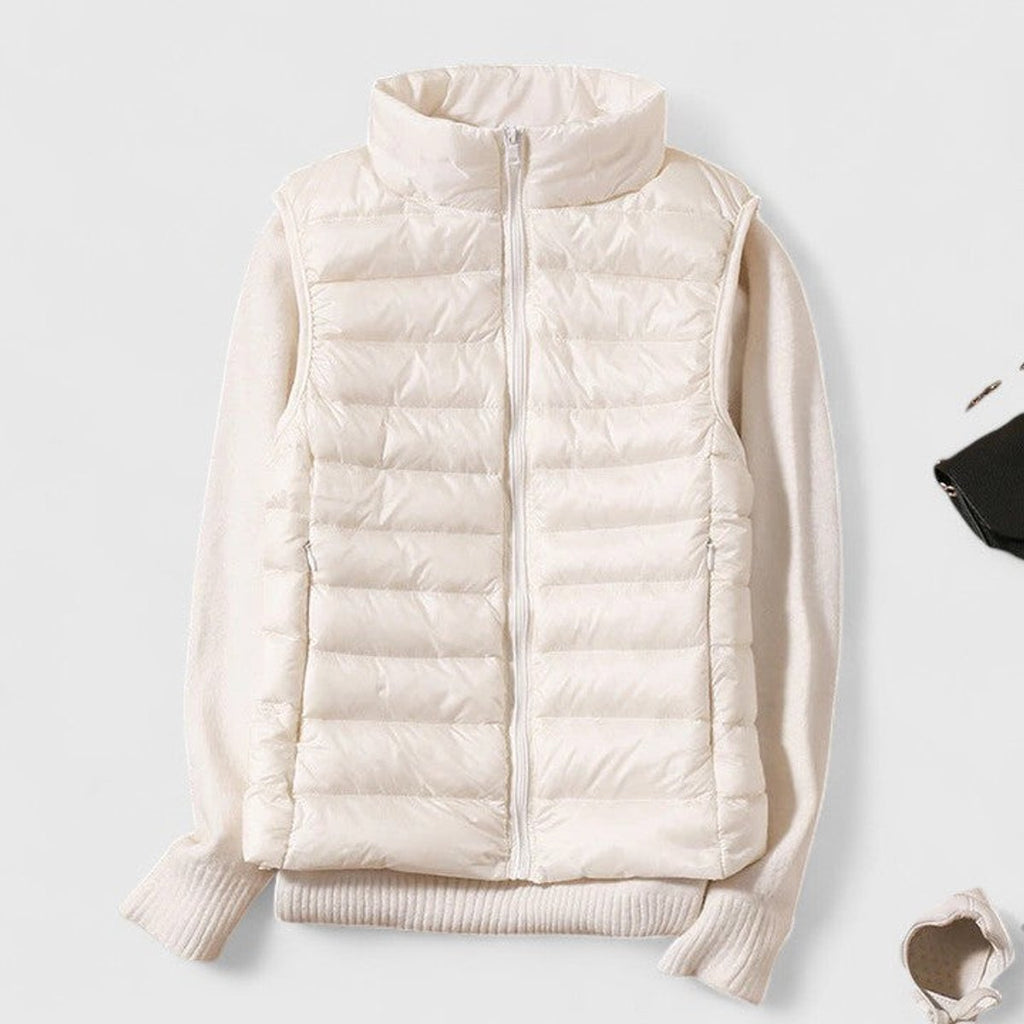Women's Lightweight Quilted Puffer Vest Sleeveless Stand Collar - White