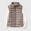 Women's Lightweight Quilted Puffer Vest Sleeveless Stand Collar - Khaki