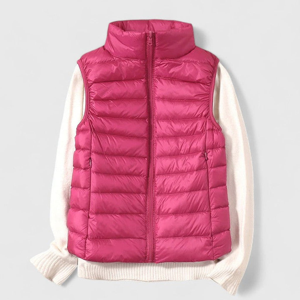Women's Lightweight Quilted Puffer Vest Sleeveless Stand Collar - Rose