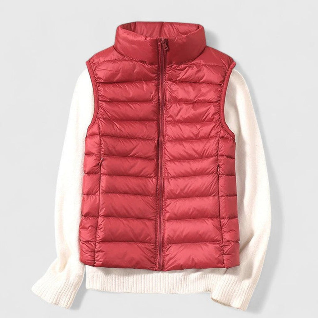 Women's Lightweight Quilted Puffer Vest Sleeveless Stand Collar - Red