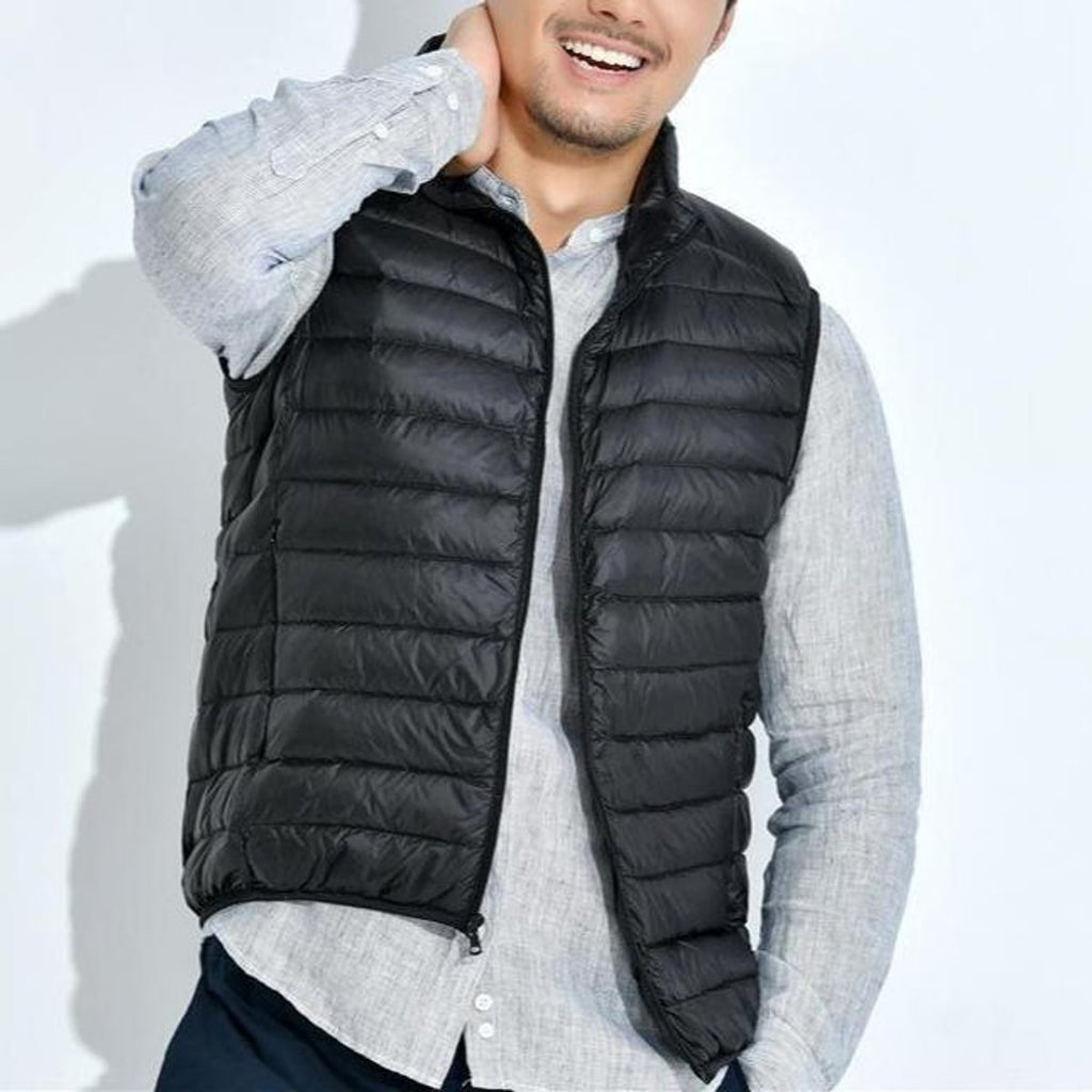 Women's Lightweight Quilted Puffer Vest Zip-Up Stand Collar - Black