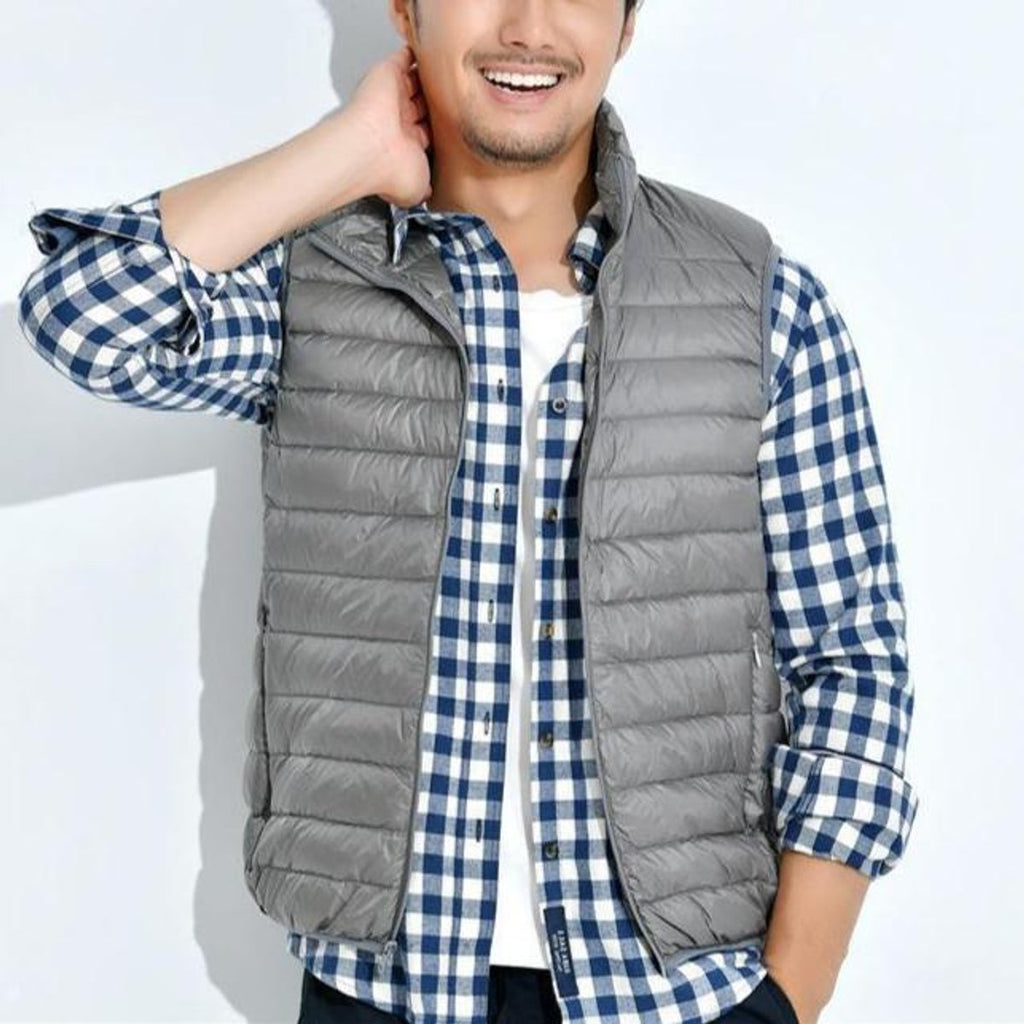 Women's Lightweight Quilted Puffer Vest Zip-Up Stand Collar - Gray