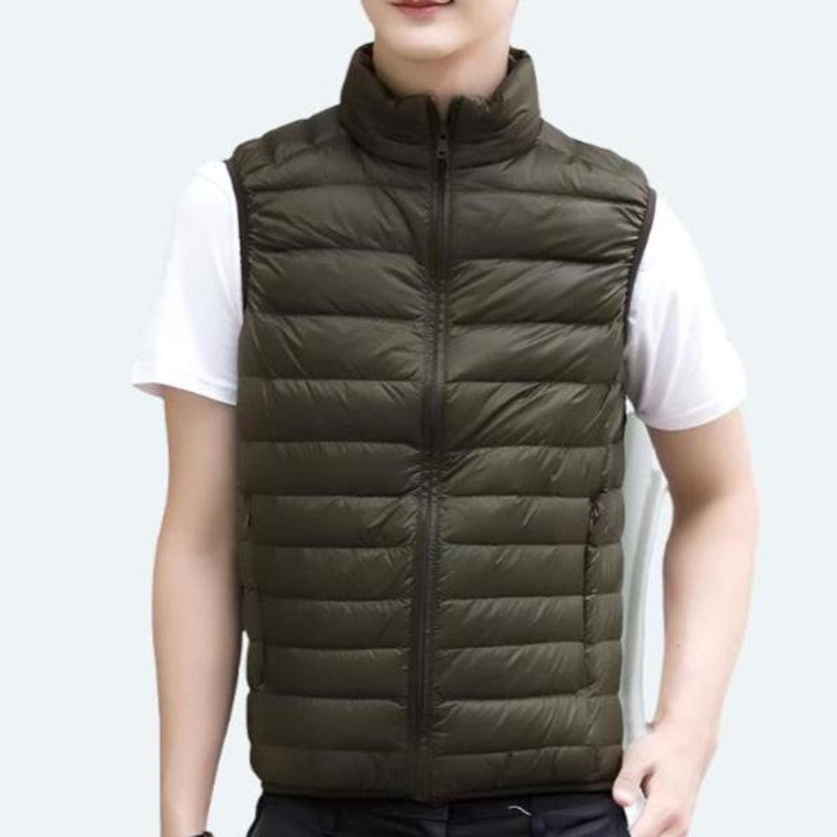 Women's Lightweight Quilted Puffer Vest Zip-Up Stand Collar - Green