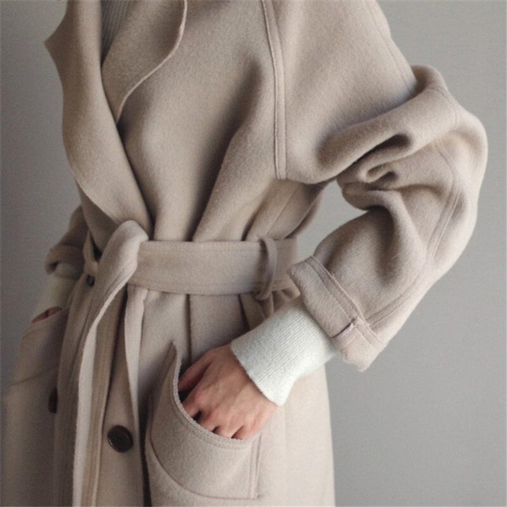 Women's Long Double-Breasted Wool-Blend Overcoat