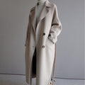 Women's Long Double-Breasted Wool-Blend Overcoat - Off-White