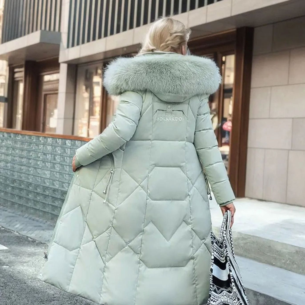 Women's Long Hooded Fur-Trim Quilted Coat