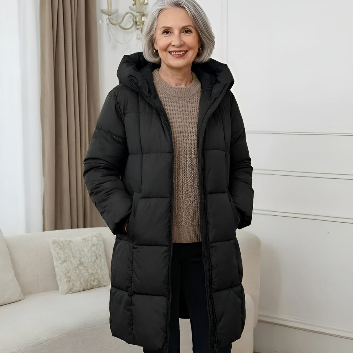 Women's Long Hooded Puffer Winter Coat Zip-Up Quilted - Black