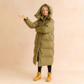 Women's Long Hooded Quilted Puffer Jacket Longline Winter Coat - Beige