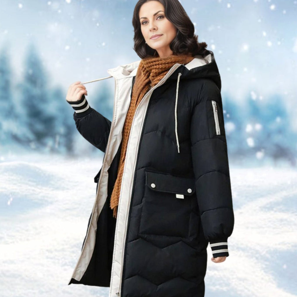 Women's Long Insulated Hooded Puffer Winter Coat - Black