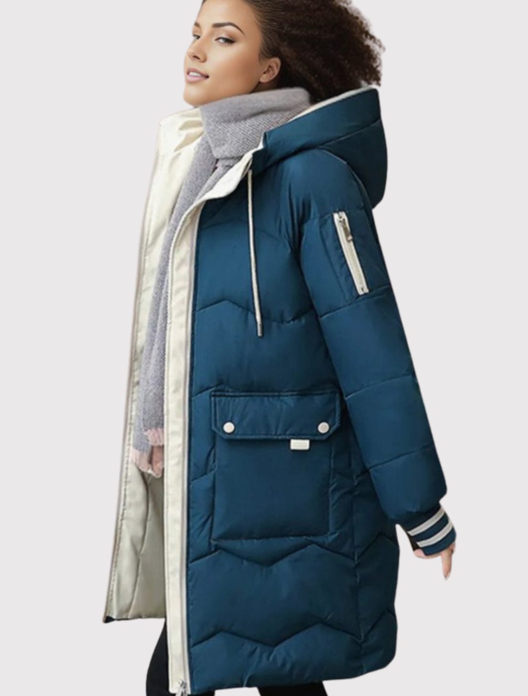 Women's Long Insulated Hooded Puffer Winter Coat - Blue