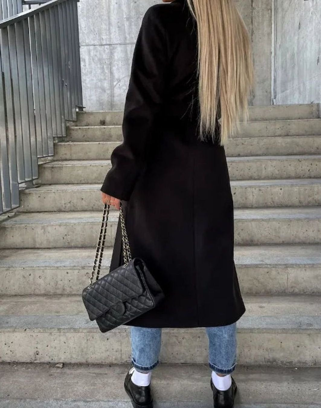 Women's Long Lapel Button Front Coat Double-Breasted Overcoat