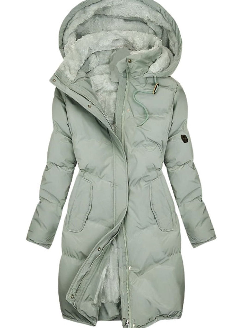 Women's Long Quilted Hooded Fleece-Lined Winter Coat - Green