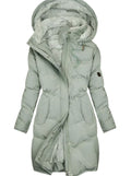 Women's Long Quilted Hooded Fleece-Lined Winter Coat - Green