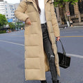 Women's Long Quilted Puffer Winter Coat Zip-Up Maxi Length - Khaki