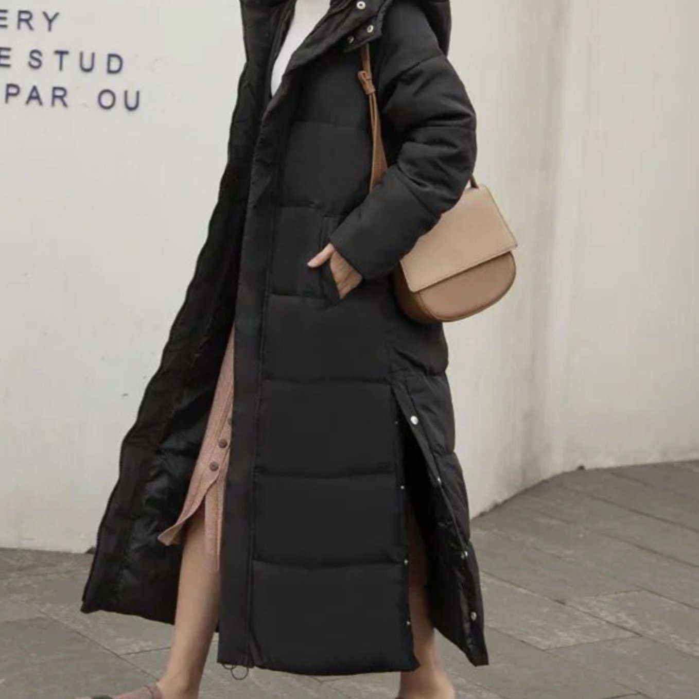 Women's Long Quilted Puffer Winter Coat Zip-Up Maxi Length - Black