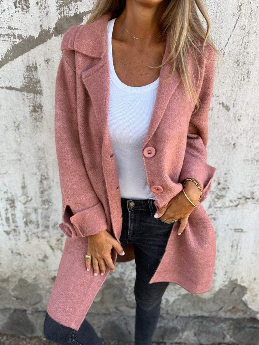 Women's Long Relaxed-Fit Button-Up Lapel Coat