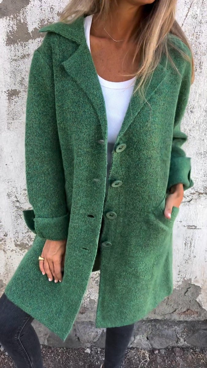 Women's Long Relaxed-Fit Button-Up Lapel Coat - Green