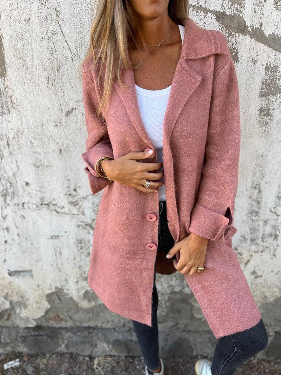 Women's Long Relaxed-Fit Button-Up Lapel Coat
