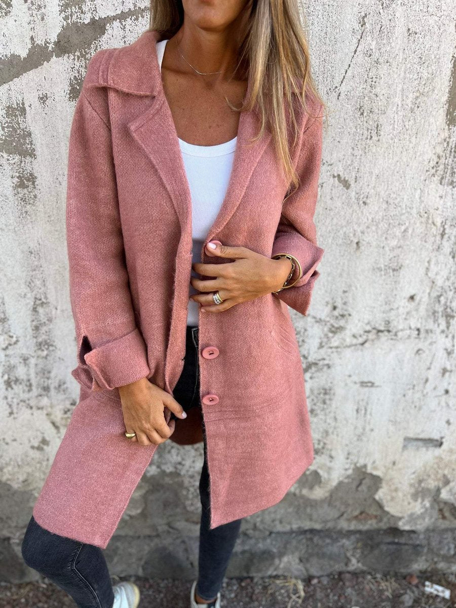 Women's Long Relaxed-Fit Button-Up Lapel Coat - Pink