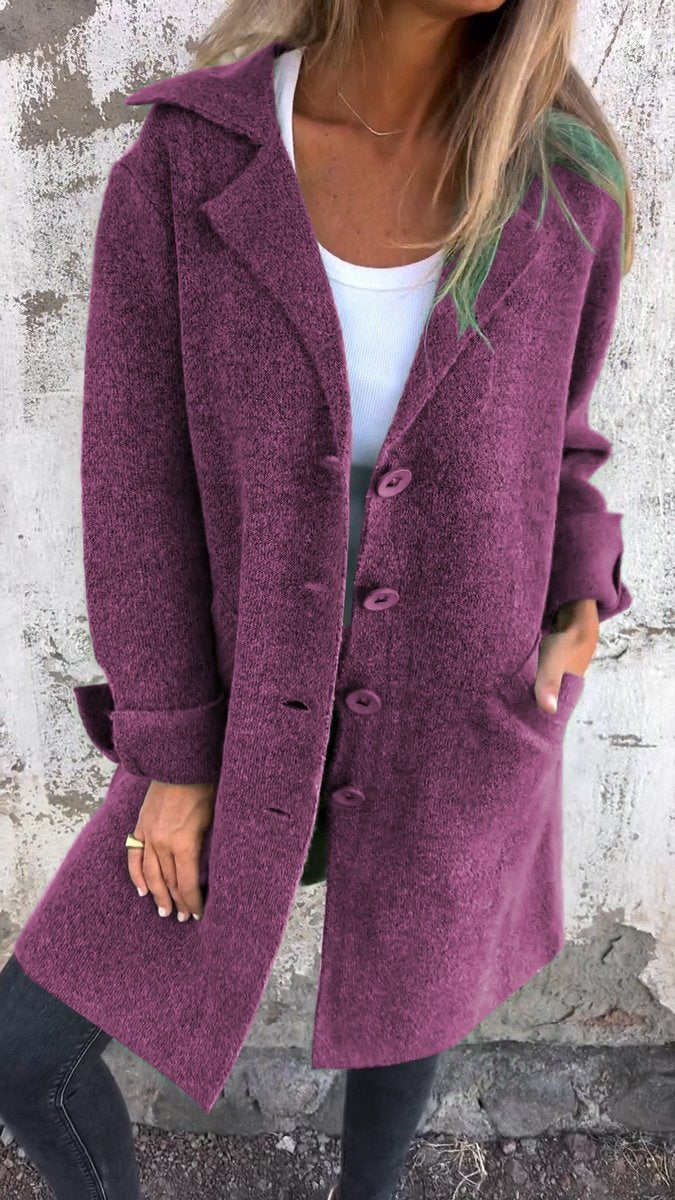 Women's Long Relaxed-Fit Button-Up Lapel Coat - Purple