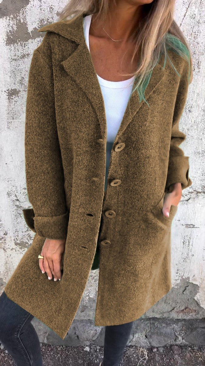 Women's Long Relaxed-Fit Button-Up Lapel Coat - Brown