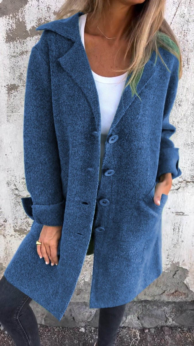 Women's Long Relaxed-Fit Button-Up Lapel Coat - Blue