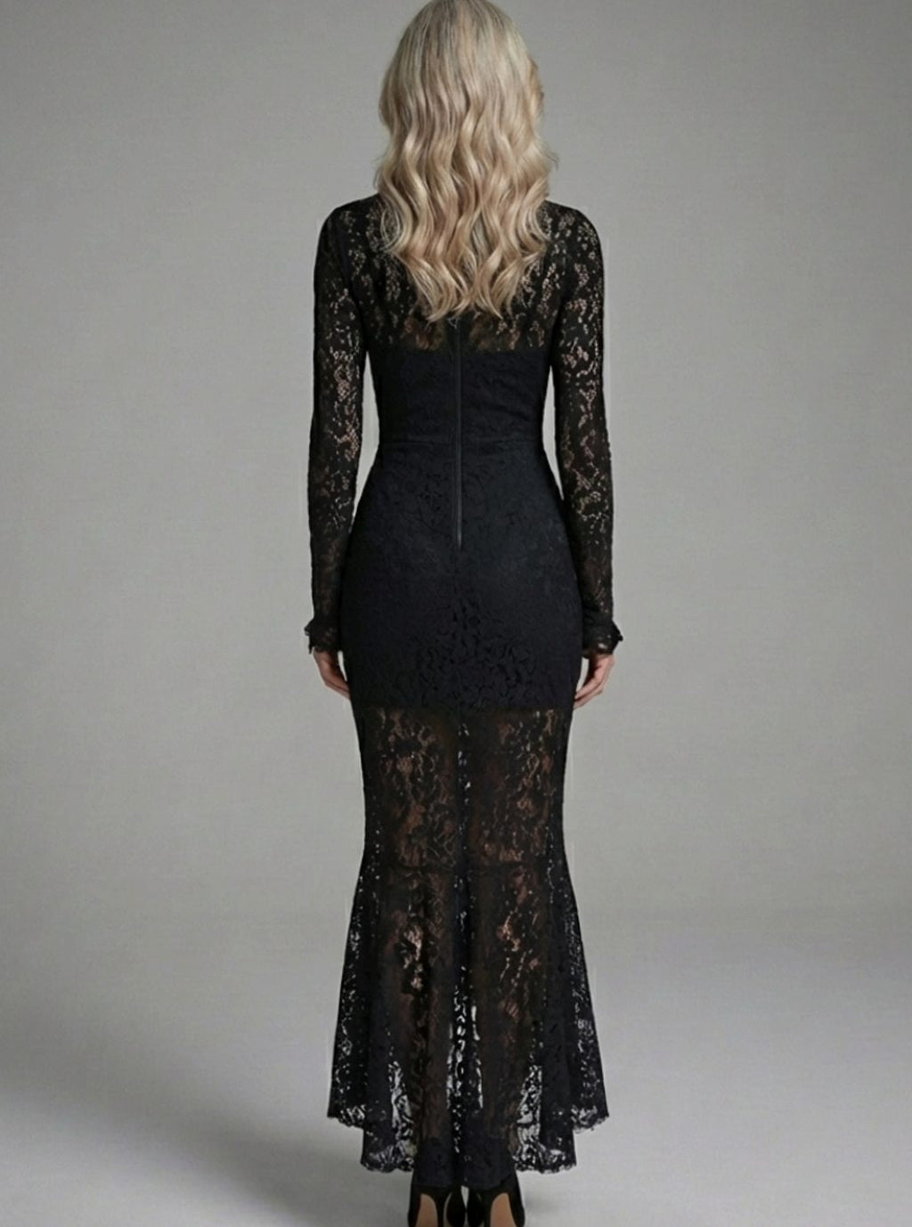 Women's Long Sleeve High Neck Lace Maxi Cocktail Dress